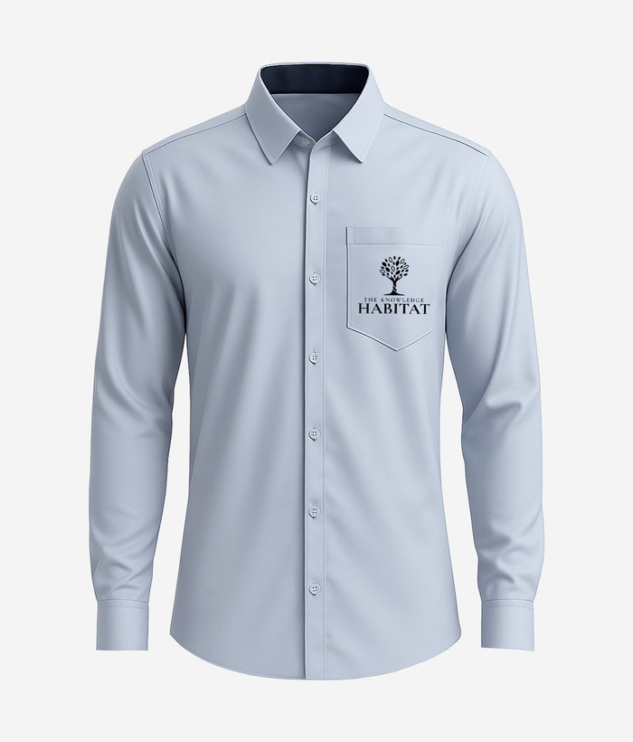The Cambridge Habitat School full sleeve uniform shirt in sky blue, front view — KOTU
